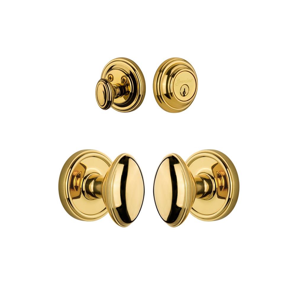 Grandeur by Nostalgic Warehouse Single Cylinder Combo Pack Keyed Differently - Georgetown Rosette with Eden Prairie Knob and Matching Deadbolt in Lifetime Brass